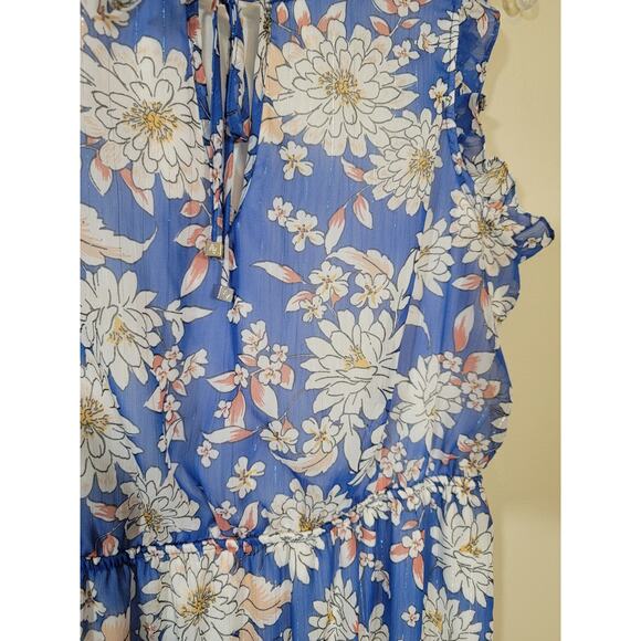 Adrienne Vittadini Maxi Dress Ruffle Floral Sleeveless Blue & White Size Medium - Picture 4 of 10